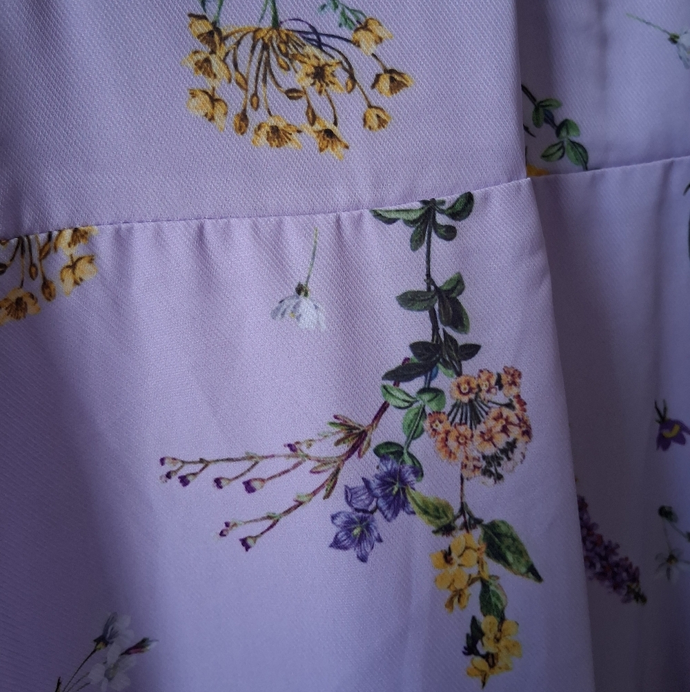 Showpo Purple Floral Dress With Strap Ties - Picture 3 of 10